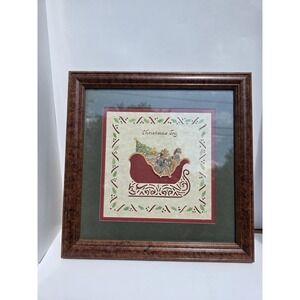 VTG 1987 Designs‎ with Scissors Christmas Joy Santa Sleigh Framed Decoration 12"